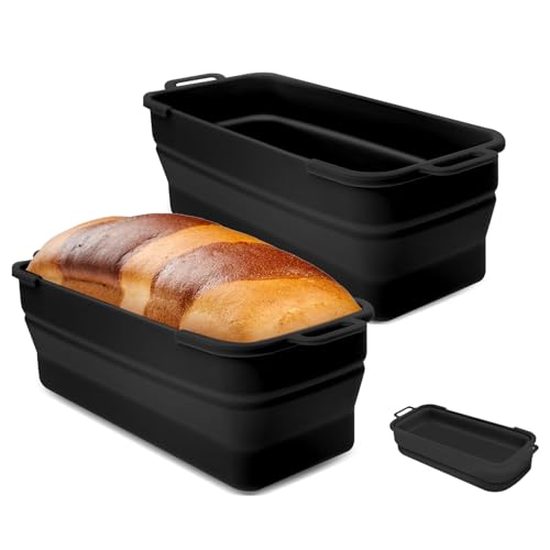 Silicone Bread Loaf Pan, 2 Pack Loaf Pans for Baking Bread, Non-Stick Silicone Baking Mold Easy Release for Homemade Breads, Cakes, Quiche Omelets, Meatloaf, etc. -8.2” X 3.3” X 2.7” (Black+Black)