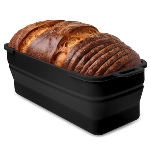 Silicone Bread Loaf Pan, 2 Pack Loaf Pans for Baking Bread, Non-Stick Silicone Baking Mold Easy Release for Homemade Breads, Cakes, Quiche Omelets, Meatloaf, etc. -8.2” X 3.3” X 2.7” (Black+Black)