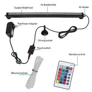 SZMiNiLED Submersible Aquarium Light, Fish Tank Light with Air Bubble Hole, RGB Color Changing Brightness Adjustable IP68 Waterproof Remote Control LED Light for Aquarium Fish Tank