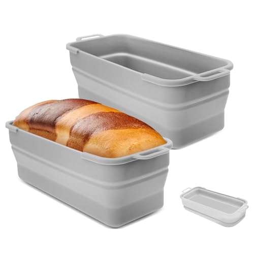 Silicone Bread Loaf Pan, 2 Pack Loaf Pans for Baking Bread, Non-Stick Silicone Baking Mold Easy Release for Homemade Breads, Cakes, Quiche Omelets, Meatloaf, etc. -8.2” X 3.3” X 2.7” (Grey+Grey)