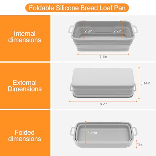 Silicone Bread Loaf Pan, 2 Pack Loaf Pans for Baking Bread, Non-Stick Silicone Baking Mold Easy Release for Homemade Breads, Cakes, Quiche Omelets, Meatloaf, etc. -8.2” X 3.3” X 2.7” (Grey+Grey)