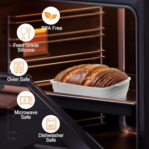 Silicone Bread Loaf Pan, 2 Pack Loaf Pans for Baking Bread, Non-Stick Silicone Baking Mold Easy Release for Homemade Breads, Cakes, Quiche Omelets, Meatloaf, etc. -8.2” X 3.3” X 2.7” (Grey+Grey)