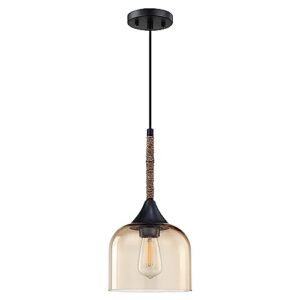 dolaimi house 1 light indoor hanging kitchen island 6.1" clear amber glass paper rope pendant light fixtures black finish modern farmhouse dinning room living room over sink