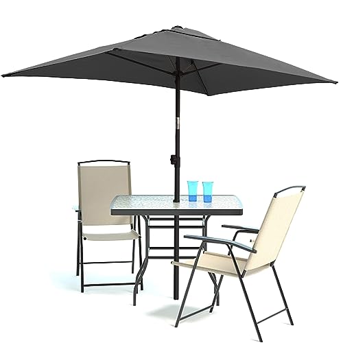 AMMSUN 6.5 x 4.5ft Rectangular Patio Umbrella Outdoor Table Umbrella Steel Pole and Fiberglass Ribs, Grey