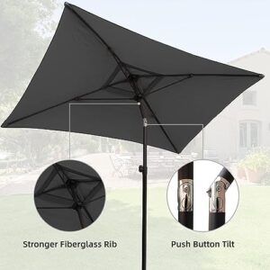 AMMSUN 6.5 x 4.5ft Rectangular Patio Umbrella Outdoor Table Umbrella Steel Pole and Fiberglass Ribs, Grey