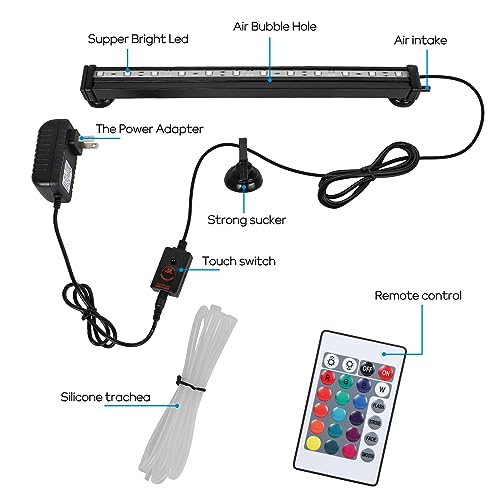 SZMiNiLED Submersible Aquarium Light, Fish Tank Light with Air Bubble Hole, RGB Color Changing Brightness Adjustable IP68 Waterproof Remote Control LED Light for Aquarium Fish Tank