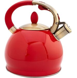 teapot for stovetop 3.5l whistling kettle electroplating bronze handle whistling kettle for gas stove universal teapot kettle heat water tea kettle (color : red, size : 3.5l)