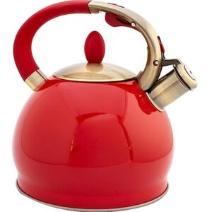 Teapot for Stovetop 3.5L Whistling Kettle Electroplating Bronze Handle Whistling Kettle For Gas Stove Universal Teapot Kettle Heat Water Tea Kettle (Color : Red, Size : 3.5L)