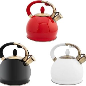 Teapot for Stovetop 3.5L Whistling Kettle Electroplating Bronze Handle Whistling Kettle For Gas Stove Universal Teapot Kettle Heat Water Tea Kettle (Color : Red, Size : 3.5L)