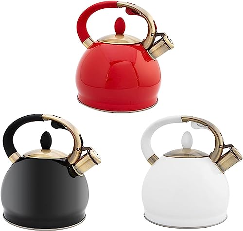 Teapot for Stovetop 3.5L Whistling Kettle Electroplating Bronze Handle Whistling Kettle For Gas Stove Universal Teapot Kettle Heat Water Tea Kettle (Color : Red, Size : 3.5L)