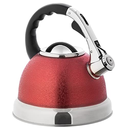 Tea Kettle Stovetop Whistling Teapot Stainless Steel Stovetop Whistling Kettle Enlarge Spout Hot Teakettle Teapot Anti-Scalding Nylon Handle Teapot 3.5L Whistle Kettle Stove Top Kettle (Color : Red)