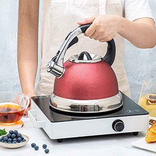 Tea Kettle Stovetop Whistling Teapot Stainless Steel Stovetop Whistling Kettle Enlarge Spout Hot Teakettle Teapot Anti-Scalding Nylon Handle Teapot 3.5L Whistle Kettle Stove Top Kettle (Color : Red)