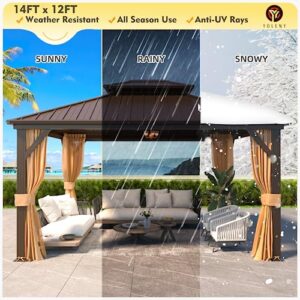 YOLENY 12' x 14' Gazebo, Hardtop Gazebo with Aluminum Frame, Double Galvanized Steel Roof, Curtains and Netting Included, Metal Gazebos Pergolas for Patios, Garden, Lawns, Parties