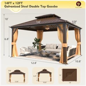 YOLENY 12' x 14' Gazebo, Hardtop Gazebo with Aluminum Frame, Double Galvanized Steel Roof, Curtains and Netting Included, Metal Gazebos Pergolas for Patios, Garden, Lawns, Parties