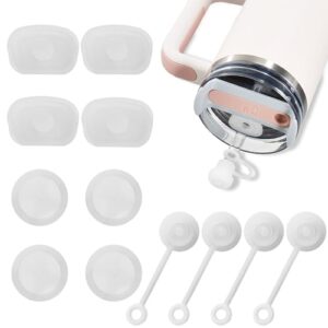 12pcs silicone spill proof stopper set - spill stopper straw cover for stanley cup 1.0 2.0 40oz 30oz, stanley accessories including 2 straw cover cap, 2 square spill stopper and 2 round leak stopper