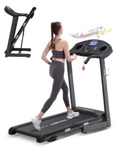 echanfit treadmill with manual incline and bluetooth speaker, 17.5" wide max 8.5 mph speed and 15 preset programs, 2.5 hp folding running machine treadmill for home gym exercise fitness
