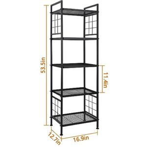 GIOTORENT 5-Wire Standing Storage Shelf, Metal Shelving Unit Pantry Rack for Laundry Kitchen Bathroom Organizer(Black)