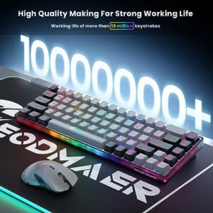 GEODMAER 65% Wireless Gaming Keyboard Mouse and Mouse Pad Combo, Ultra-Compact Mechanical Feel Anti-ghosting Rechargeable Backlit Keyboard + 6D 3200DPI Mice + 12 Backlit Modes Mouse Pad