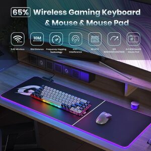 GEODMAER 65% Wireless Gaming Keyboard Mouse and Mouse Pad Combo, Ultra-Compact Mechanical Feel Anti-ghosting Rechargeable Backlit Keyboard + 6D 3200DPI Mice + 12 Backlit Modes Mouse Pad