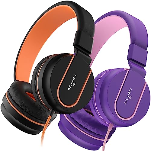 AILIHEN I35 Kid Headphones with Microphone Volume Limited 93dB Children Girls Boys Teen Lightweight Foldable Wired Headset for School Online Course Chromebook Cellphones Tablets