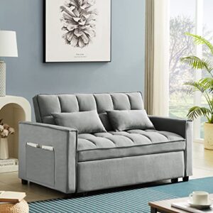 verfur 3 in 1 pull bed sleeper, modern upholstered loveseat lounge sofa & couches w/reclining backrest, convertible futon love seat sofabed, grey 55.2"