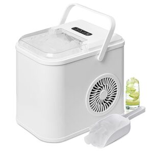 magshion compact countertop ice maker, portable ice machine with handle, 8 ice cubes ready in 8 mins, 26lbs in 24hrs, ice cube maker with ice scoop for home kitchen office party rv, white
