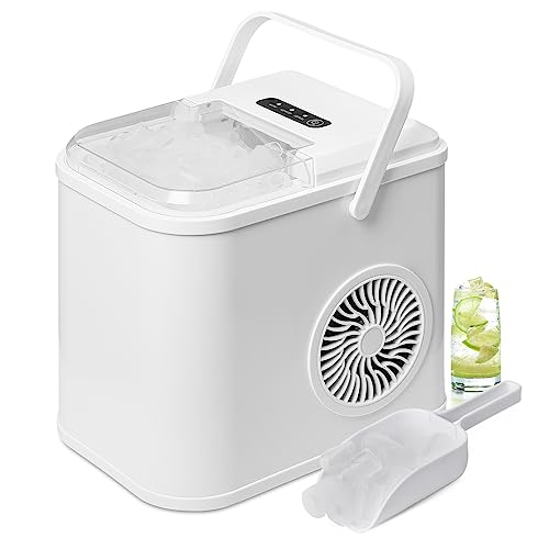 Magshion Compact Countertop Ice Maker, Portable Ice Machine with Handle, 8 Ice Cubes Ready in 8 Mins, 26lbs in 24Hrs, Ice Cube Maker with Ice Scoop for Home Kitchen Office Party RV, White