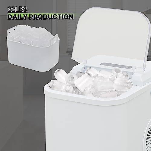 Magshion Compact Countertop Ice Maker, Portable Ice Machine with Handle, 8 Ice Cubes Ready in 8 Mins, 26lbs in 24Hrs, Ice Cube Maker with Ice Scoop for Home Kitchen Office Party RV, White