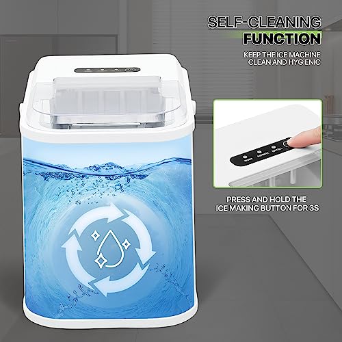 Magshion Compact Countertop Ice Maker, Portable Ice Machine with Handle, 8 Ice Cubes Ready in 8 Mins, 26lbs in 24Hrs, Ice Cube Maker with Ice Scoop for Home Kitchen Office Party RV, White
