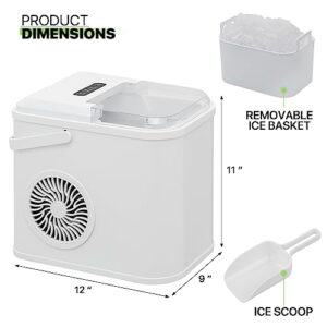 Magshion Compact Countertop Ice Maker, Portable Ice Machine with Handle, 8 Ice Cubes Ready in 8 Mins, 26lbs in 24Hrs, Ice Cube Maker with Ice Scoop for Home Kitchen Office Party RV, White