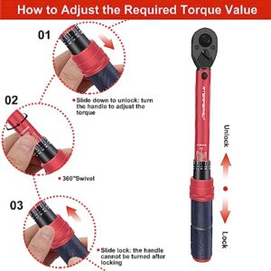ATsafepro 1/4 Inch Drive Click Torque Wrench,3-25 Nm/26.6-221.3 lbf.in Small Bike Torque Wrench,Lightweight 72-Tooth Dual-Direction Inch Pound Torque Wrench for Road & Mountain Bikes