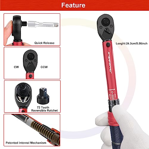 ATsafepro 1/4 Inch Drive Click Torque Wrench,3-25 Nm/26.6-221.3 lbf.in Small Bike Torque Wrench,Lightweight 72-Tooth Dual-Direction Inch Pound Torque Wrench for Road & Mountain Bikes