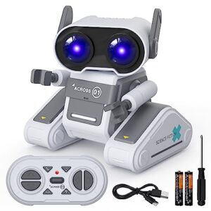 dodomagxanadu robot toys, remote control robot toy for kids, rc robots for kids with led eyes and music, gift for boys and girls ages 3+ years (white)