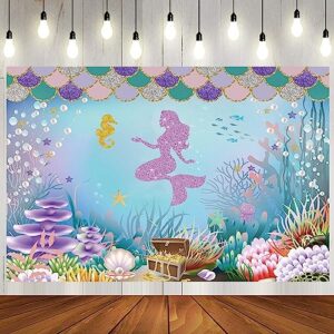 under the sea mermaid photography backdrops mermaid scales photo background purple blue mermaid pearl whale decor happy birthday party banner 71x44 inch polyester fabric baby shower