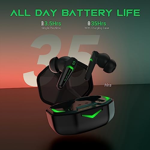 Black Shark Wireless Bluetooth Earbuds,Gaming Earphone IPX4 Waterproof with Built-in Microphone, Dual Modes 35h Play Time Sport Headphones, Headset with 45ms Ultra-Low Latency for iOS & Android