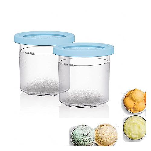 VRINO 2/4/6PCS Creami Pints and Lids, for Ninja Creami Cups,16 OZ Ice Cream Container Dishwasher Safe,Leak Proof Compatible NC301 NC300 NC299AMZ Series Ice Cream Maker,Blue-2PCS