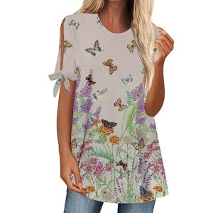 womens summer tops 2023 3/4 sleeve women's 2023 trendy henley short sleeve tops gradient floral casual summer shirt blouse swing tunic tops shirts beige xl