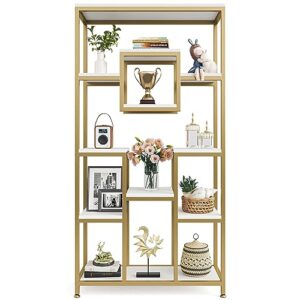 Tribesigns 71" W Gold Bookshelves, 11-Tier Large Tall Open Display Bookshelf, Geometric Cubed Etagere Bookcase Shelf, Modern Book Shelf for Living Room, Bedroom, Home Office, Gold & White