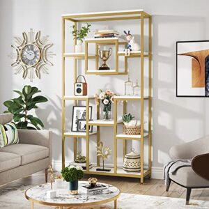 Tribesigns 71" W Gold Bookshelves, 11-Tier Large Tall Open Display Bookshelf, Geometric Cubed Etagere Bookcase Shelf, Modern Book Shelf for Living Room, Bedroom, Home Office, Gold & White