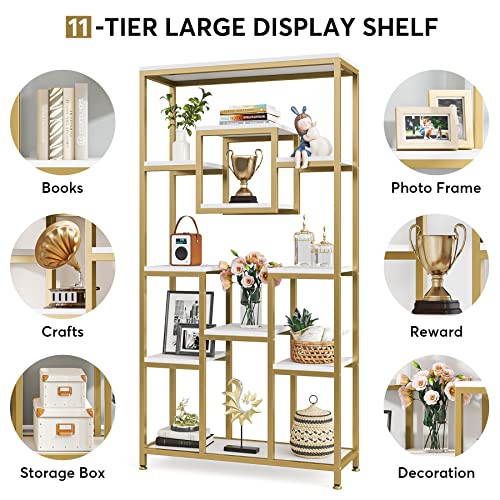 Tribesigns 71" W Gold Bookshelves, 11-Tier Large Tall Open Display Bookshelf, Geometric Cubed Etagere Bookcase Shelf, Modern Book Shelf for Living Room, Bedroom, Home Office, Gold & White