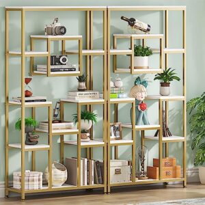 Tribesigns 71" W Gold Bookshelves, 11-Tier Large Tall Open Display Bookshelf, Geometric Cubed Etagere Bookcase Shelf, Modern Book Shelf for Living Room, Bedroom, Home Office, Gold & White