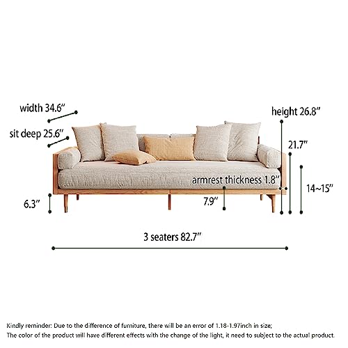 JASIWAY Modern 3 Seater Sofa, Upholstered Fabric Sofa, Solid Wood Frame Large Sofa for Living Room