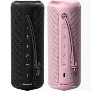 miatone 2 pack boompro bluetooth speakers 2 x 36w portable speaker with stereo sound bass, bluetooth 5.3 wireless speaker (black + pink)