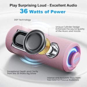 MIATONE 2 Pack BoomPro Bluetooth Speakers 2 x 36W Portable Speaker with Stereo Sound Bass, Bluetooth 5.3 Wireless Speaker (Black + Pink)