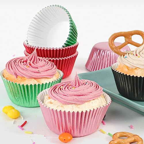 Caperci Pink Foil Cupcake Muffin Liners Standard Size Baking Cups 150-Pack - Premium Greaseproof & Sturdy