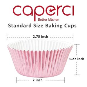 Caperci Pink Foil Cupcake Muffin Liners Standard Size Baking Cups 150-Pack - Premium Greaseproof & Sturdy