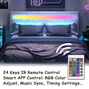 LIKIMIO Full Bed Frame with LED Lights, Modern PU Leather Upholstered Platform Bed with Headboard, No Box Spring Needed/Noise-Free/Easy Assembly, White