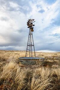 country photography print (not framed) vertical picture of old windmill and water tank in prairie grass in oklahoma farm wall art farmhouse decor (5" x 7")