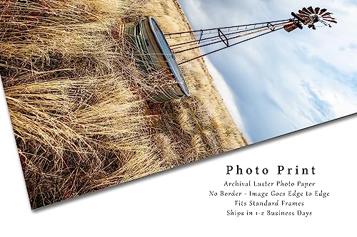 Country Photography Print (Not Framed) Vertical Picture of Old Windmill and Water Tank in Prairie Grass in Oklahoma Farm Wall Art Farmhouse Decor (5" x 7")