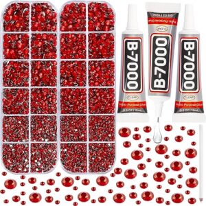11000pcs red rhinestones with b7000 glue for crafts clothes nails clothing fabric tumblers, red flat back rhinestones gems 2-5mm, rinestones gemstones flatback for shoes,diamonds badazzle kit for kids